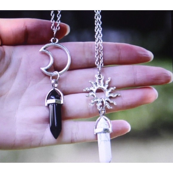 2 Healing Protecting Sun Moon Crystal Pendants Necklace Car Hanger Pendulum NWT - Picture 3 of 7